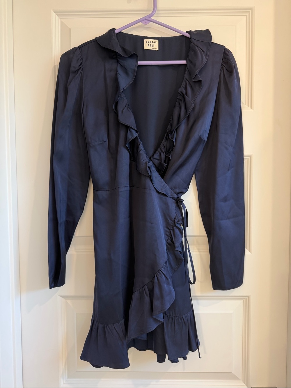 Sunday Best by Aritzia Navy Ruffle Mini Wrap Dress